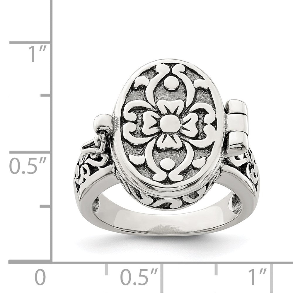 Sterling Silver Antiqued Oval Locket Ring - 3