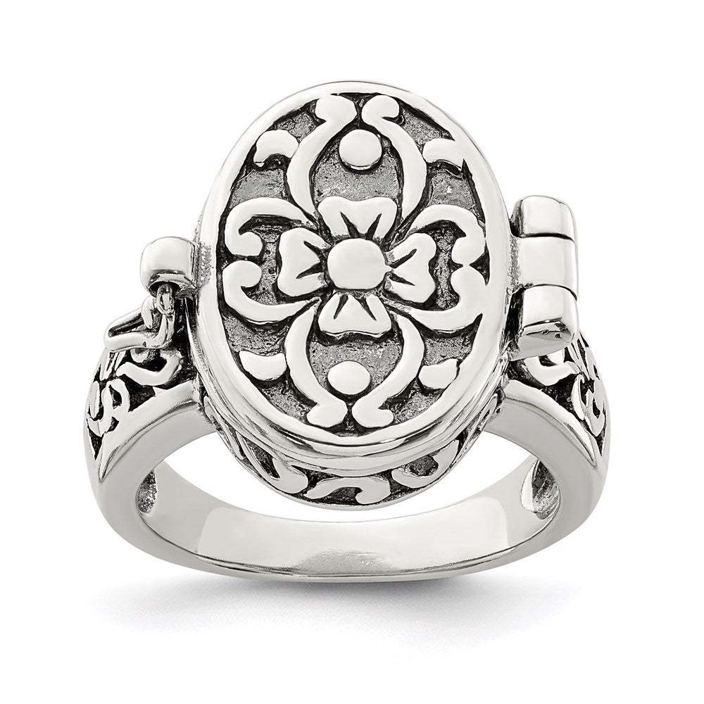 Sterling Silver Antiqued Oval Locket Ring - 3