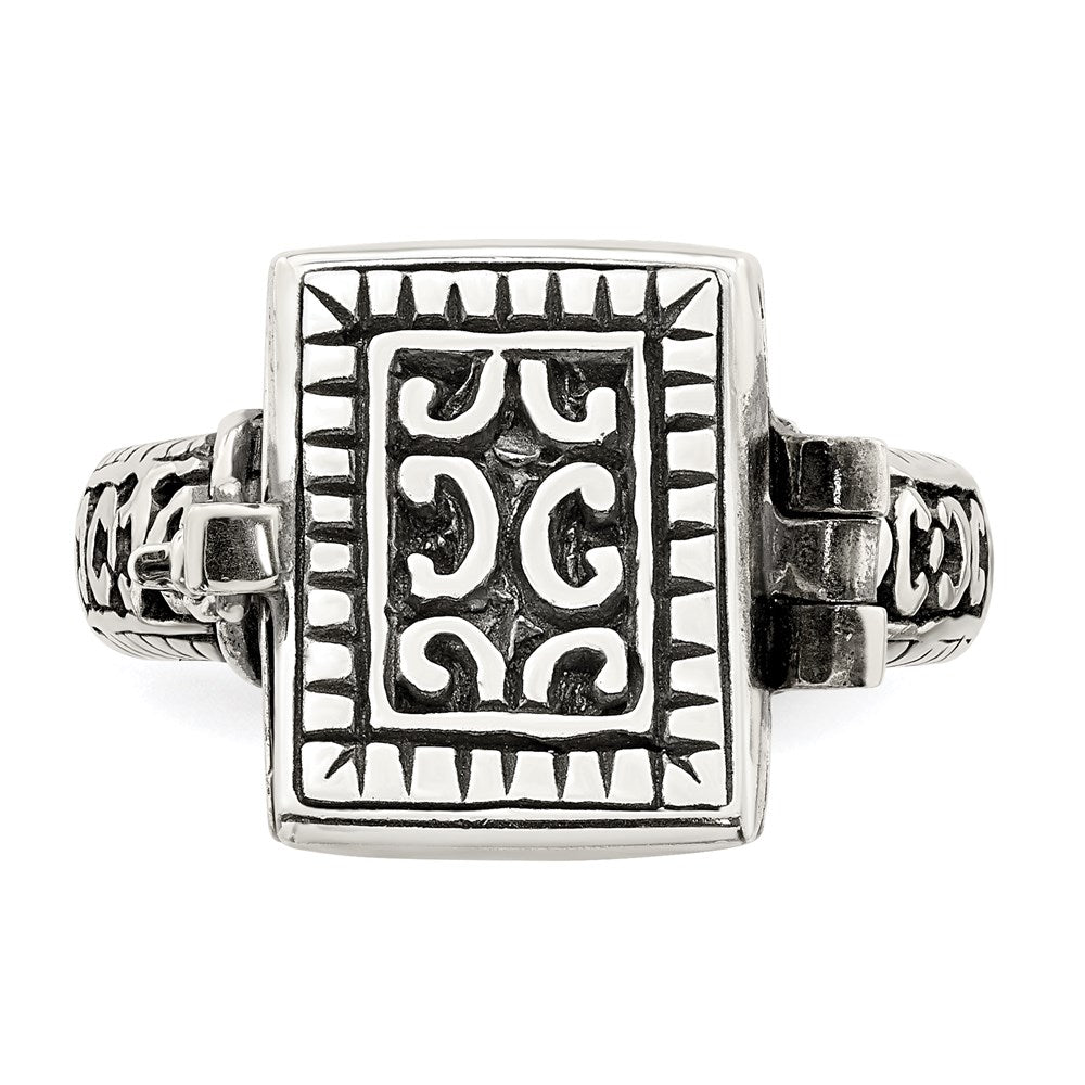 Sterling Silver Antiqued Rectangular Locket Ring - 3