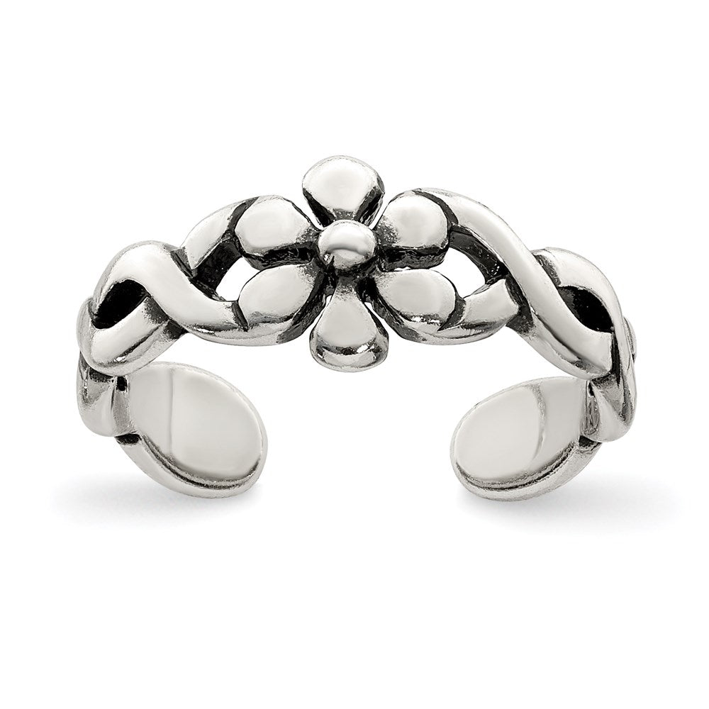 Sterling Silver Antiqued Floral Toe Ring - 2