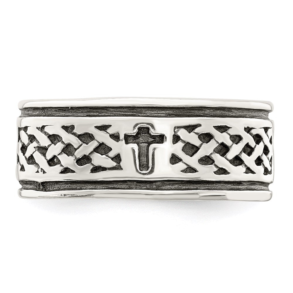 Sterling Silver Cross & Weave Design Ring - 2