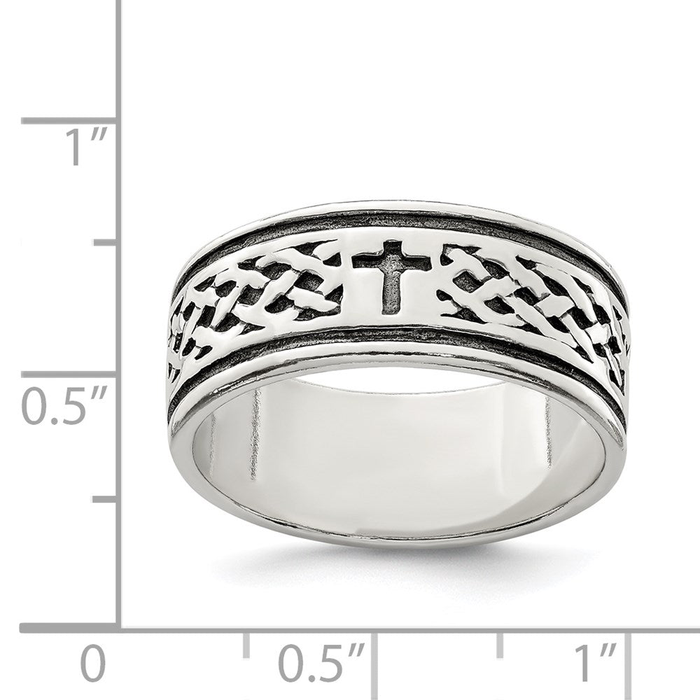 Sterling Silver Cross & Weave Design Ring - 2