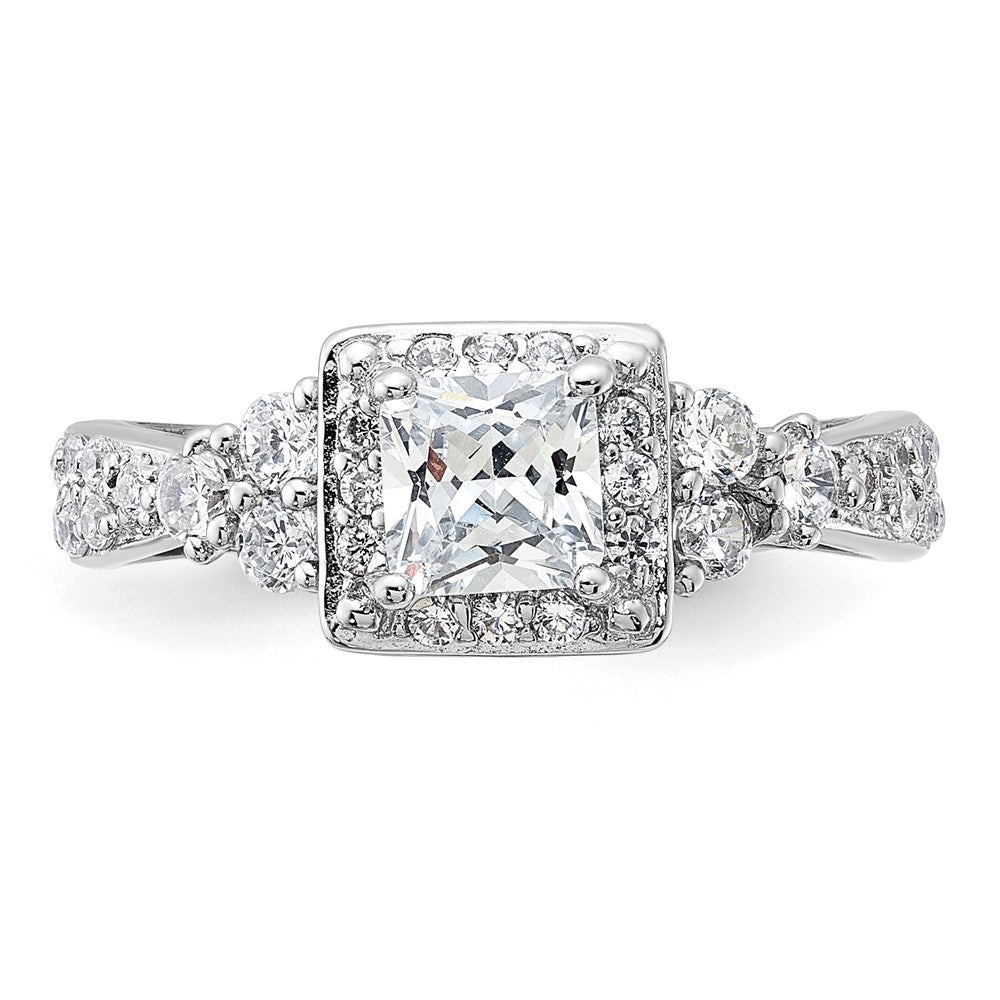 Sterling Silver Rhodium-plated Square CZ Ring - 3