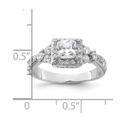 Sterling Silver Rhodium-plated Square CZ Ring - 3