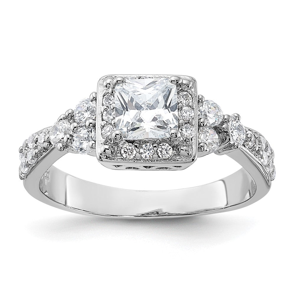 Sterling Silver Rhodium-plated Square CZ Ring - 3