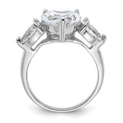 Sterling Silver Rhodium-plated Heart Shape Center CZ 3-Stone Ring - 3