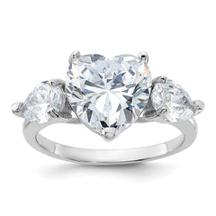 Sterling Silver Rhodium-plated Heart Shape Center CZ 3-Stone Ring - 3