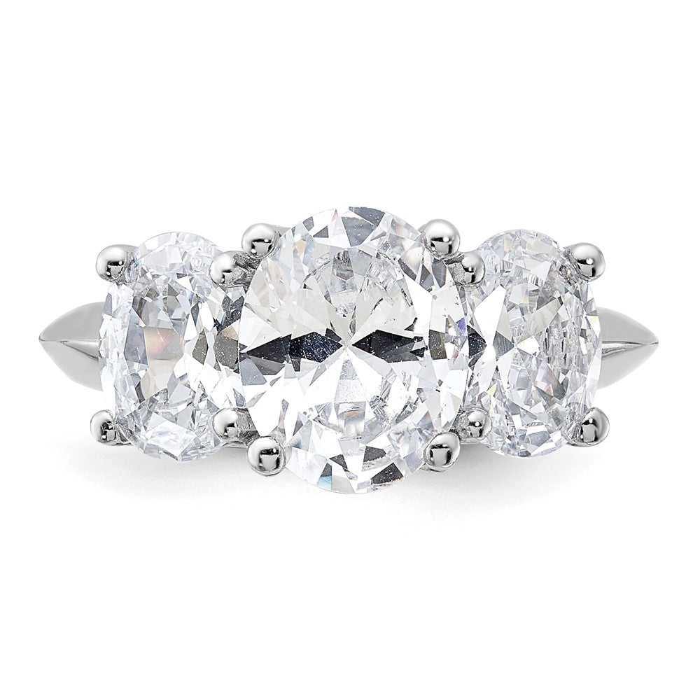 Sterling Silver Rhodium-plated 3 Stone CZ Ring - 7