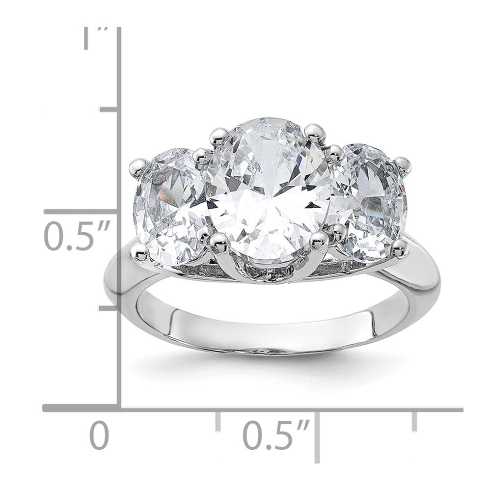 Sterling Silver Rhodium-plated 3 Stone CZ Ring - 7