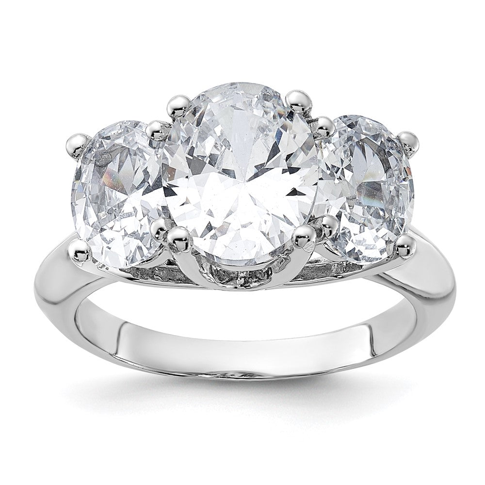 Sterling Silver Rhodium-plated 3 Stone CZ Ring - 7