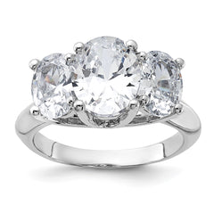 Sterling Silver Rhodium-plated 3 Stone CZ Ring - 7