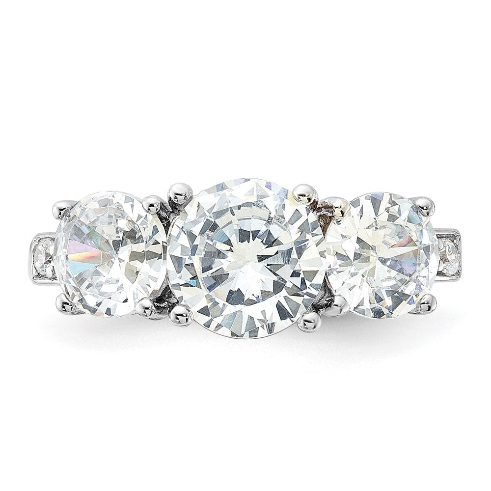 Sterling Silver Rhodium-plated 3 Stone CZ Ring - 11