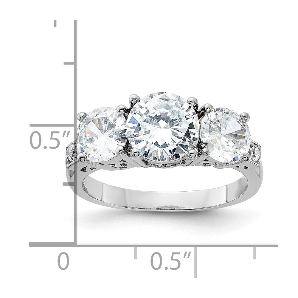Sterling Silver Rhodium-plated 3 Stone CZ Ring - 11