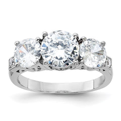 Sterling Silver Rhodium-plated 3 Stone CZ Ring - 5