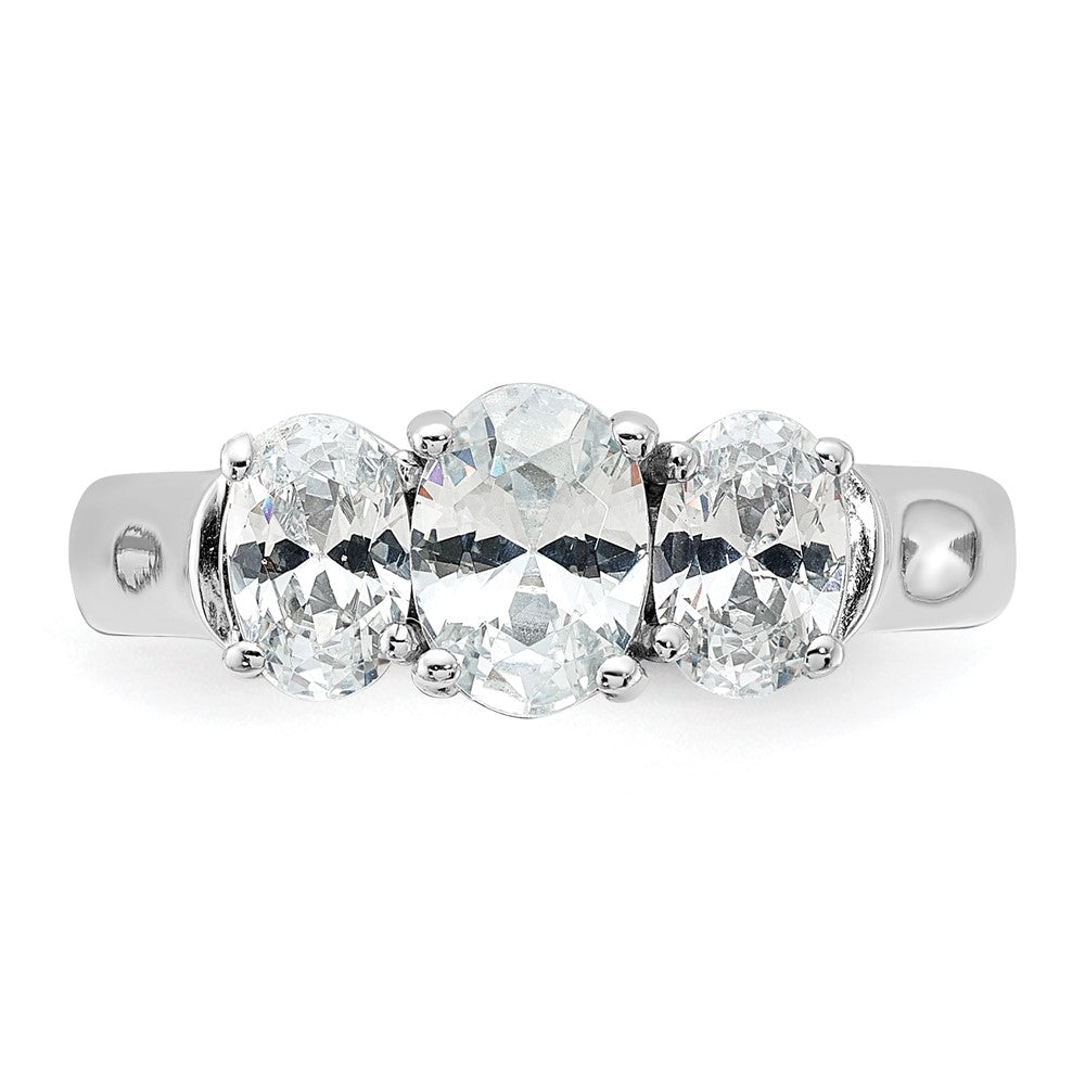Sterling Silver Rhodium-plated 3 Stone CZ Ring - 10