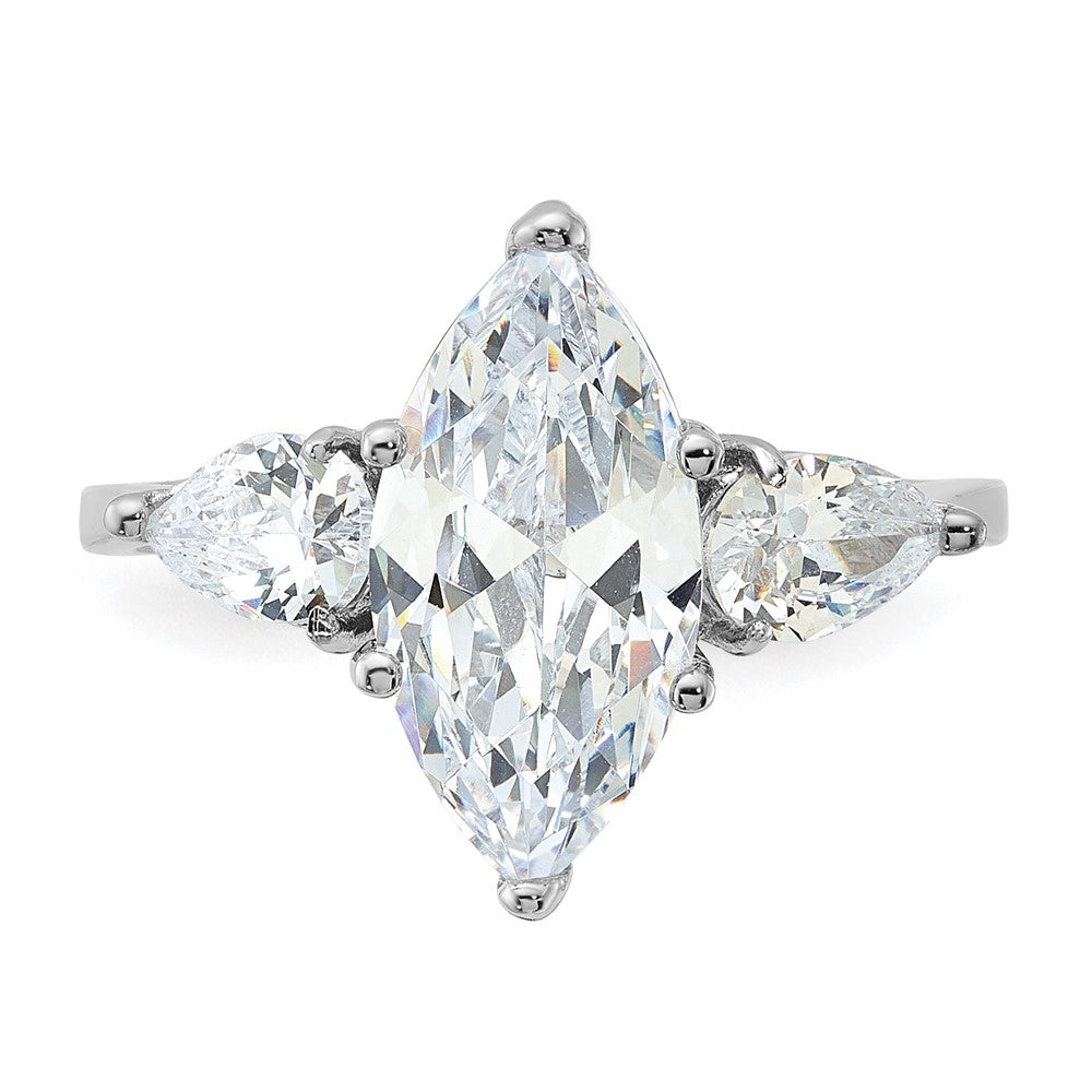 Sterling Silver Rhodium-plated Marquise Center CZ Ring - 3