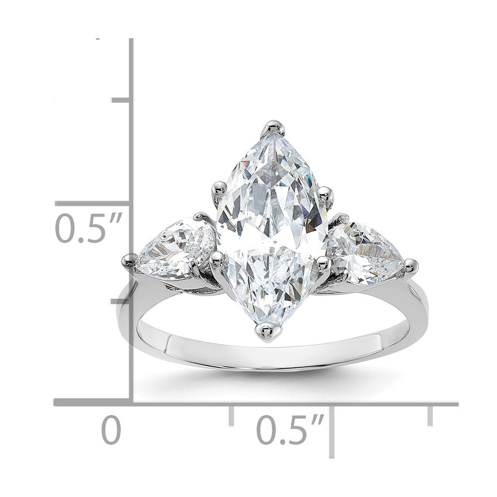 Sterling Silver Rhodium-plated Marquise Center CZ Ring - 3