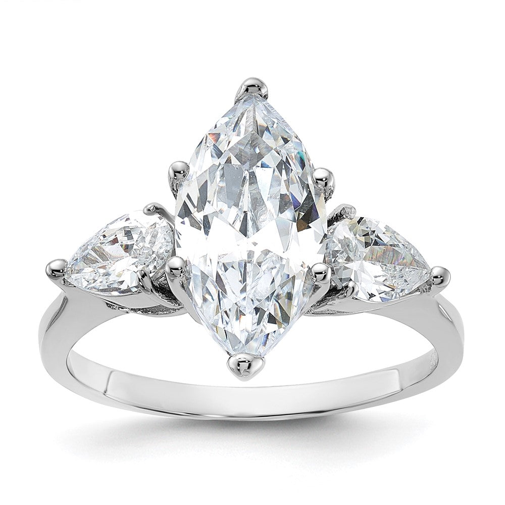 Sterling Silver Rhodium-plated Marquise Center CZ Ring - 3