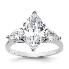 Sterling Silver Rhodium-plated Marquise Center CZ Ring - 3