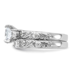 Sterling Silver Rhodium-plated 2-piece CZ Wedding Ring - 2