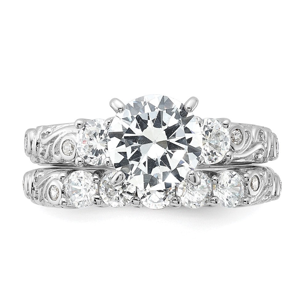 Sterling Silver Rhodium-plated 2-piece CZ Wedding Ring - 2