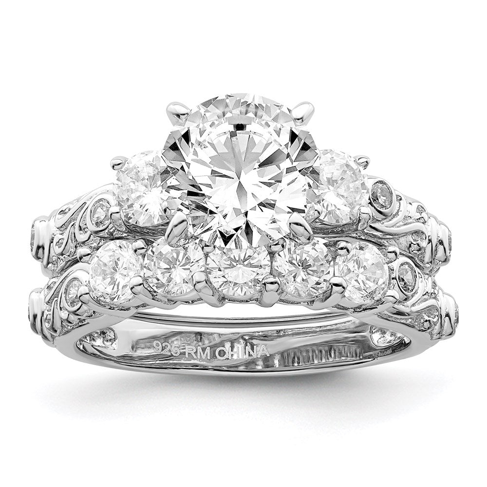 Sterling Silver Rhodium-plated 2-piece CZ Wedding Ring - 2