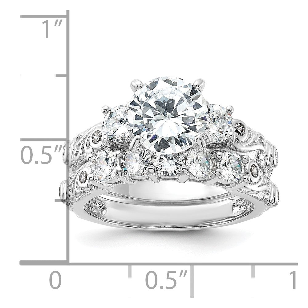 Sterling Silver Rhodium-plated 2-piece CZ Wedding Ring - 2