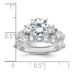 Sterling Silver Rhodium-plated 2-piece CZ Wedding Ring - 2