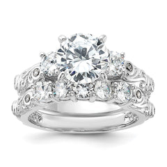 Sterling Silver Rhodium-plated 2-piece CZ Wedding Ring - 2