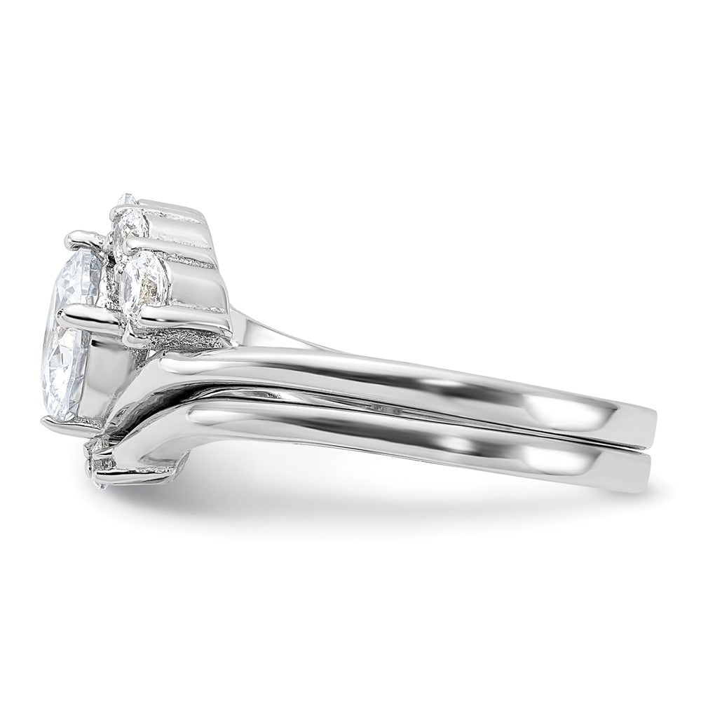 Sterling Silver Rhodium-plated 2-piece CZ Wedding Ring Set - 4
