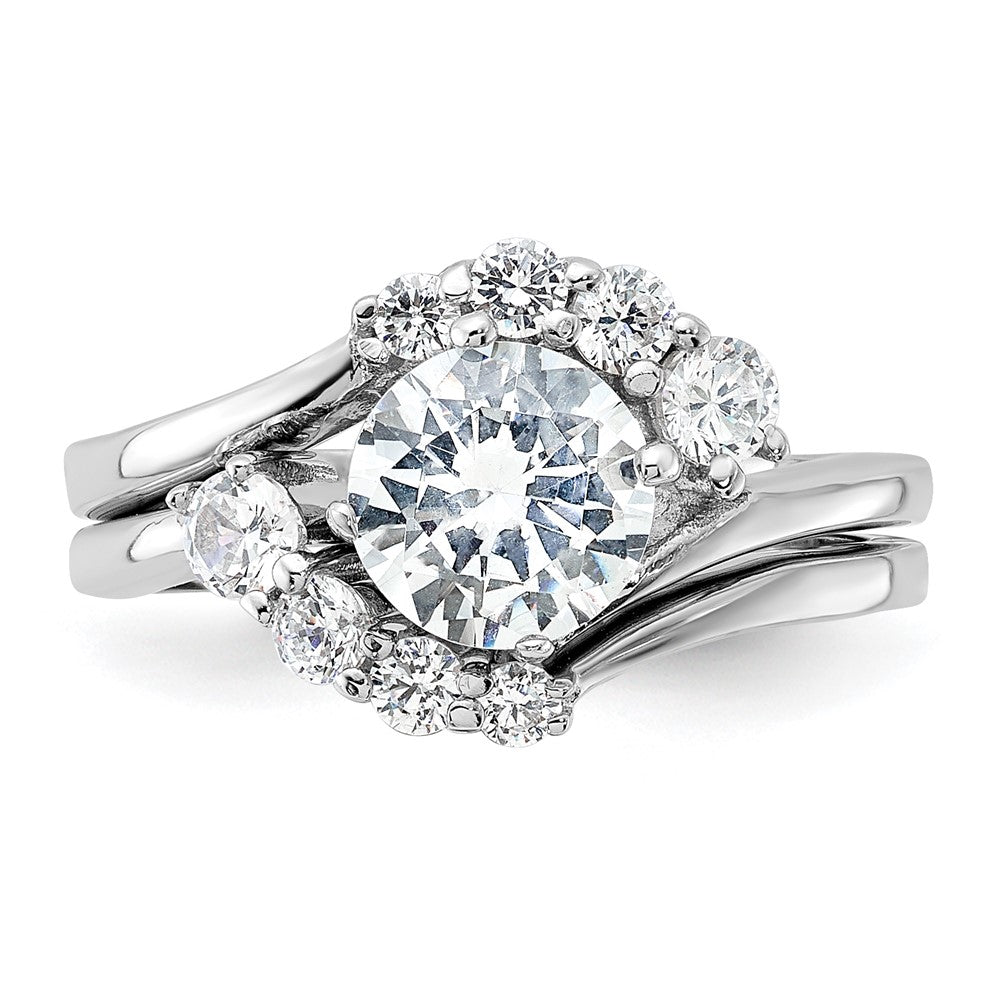 Sterling Silver Rhodium-plated 2-piece CZ Wedding Ring Set - 5