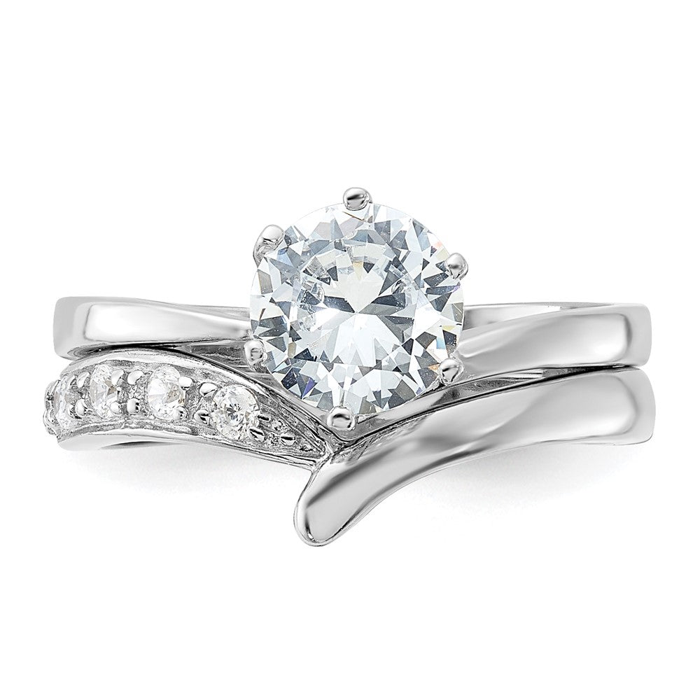 Sterling Silver Rhodium-plated 2-piece CZ Wedding Ring Set - 6