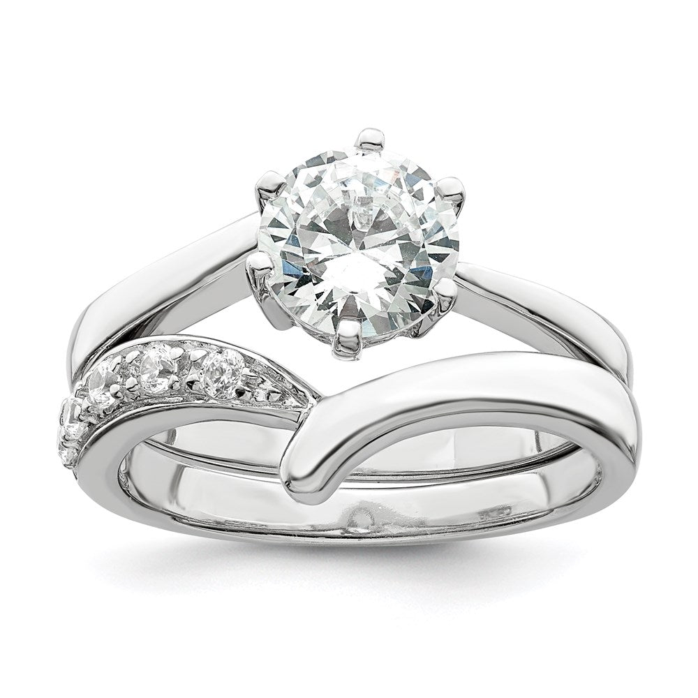 Sterling Silver Rhodium-plated 2-piece CZ Wedding Ring Set - 6