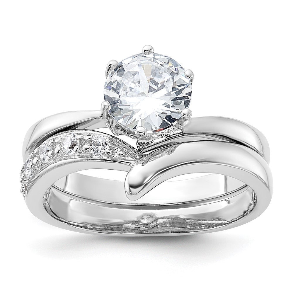 Sterling Silver Rhodium-plated 2-piece CZ Wedding Ring Set - 6