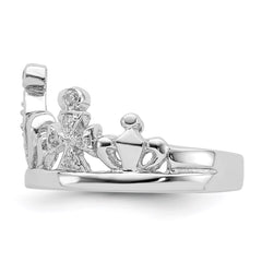 Sterling Silver Rhodium-plated CZ Crown Ring - 3