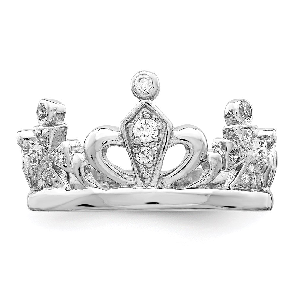 Sterling Silver Rhodium-plated CZ Crown Ring - 3