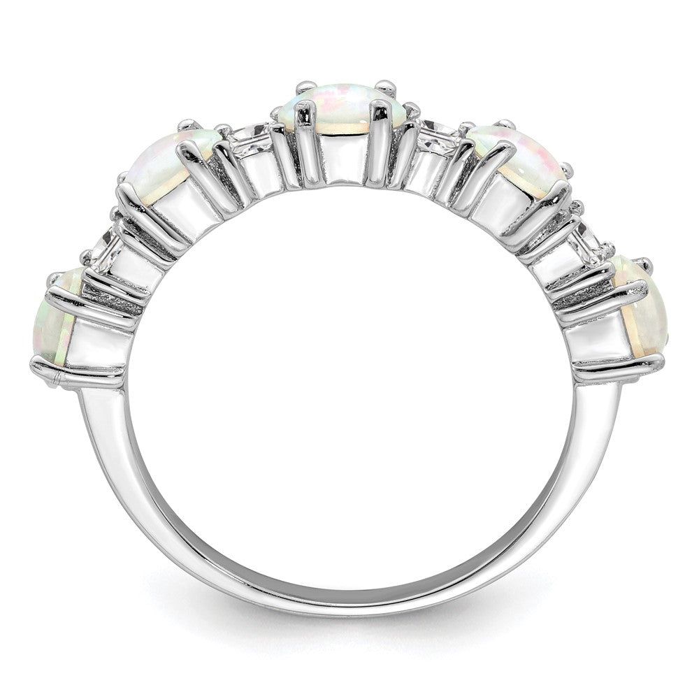 Sterling Silver Rhodium-plated Lab Created Opal and CZ Ring - 3