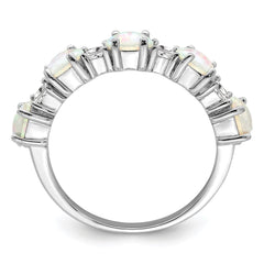 Sterling Silver Rhodium-plated Lab Created Opal and CZ Ring - 3