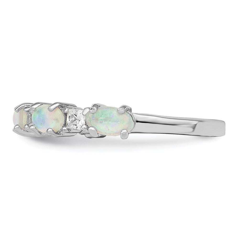 Sterling Silver Rhodium-plated Lab Created Opal and CZ Ring - 3