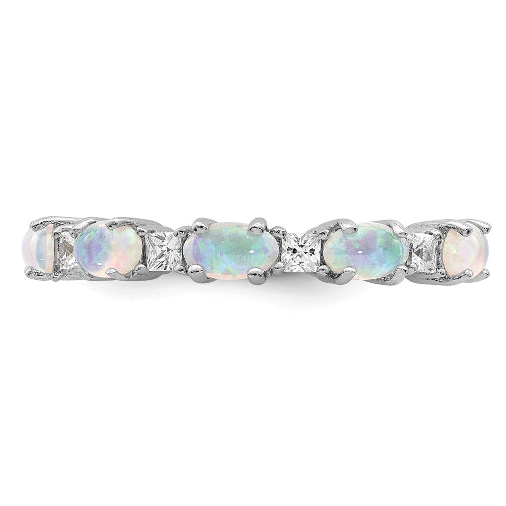 Sterling Silver Rhodium-plated Lab Created Opal and CZ Ring - 3