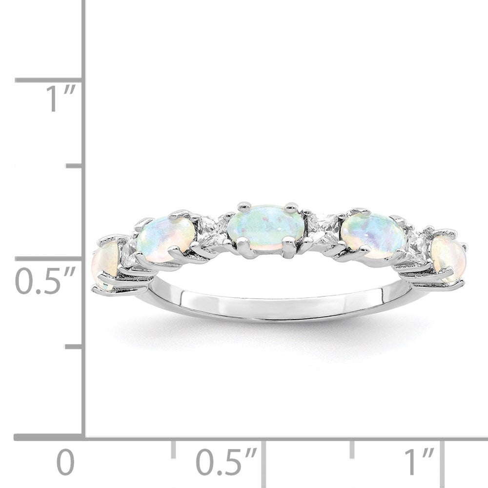 Sterling Silver Rhodium-plated Lab Created Opal and CZ Ring - 3
