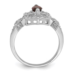 Sterling Silver Rhodium-plated Dark Red Marquise CZ Ring - 2