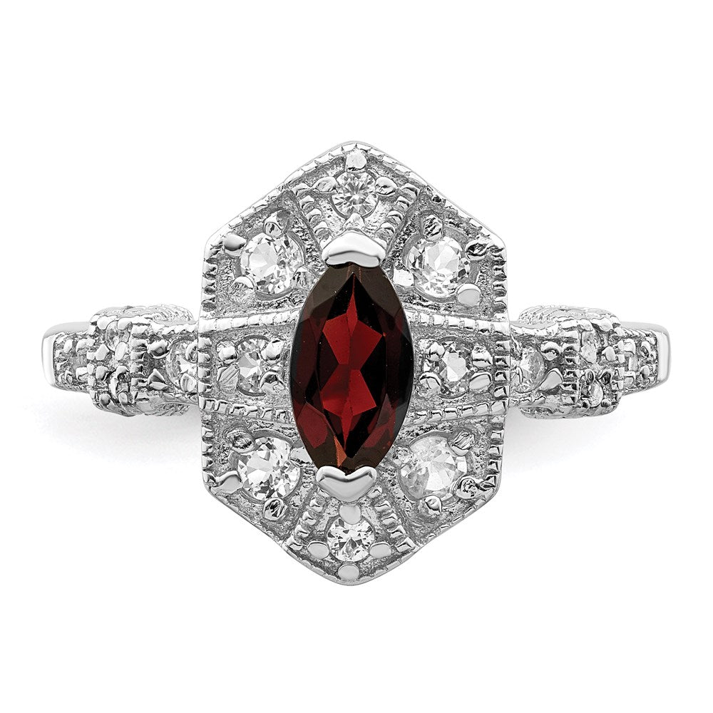 Sterling Silver Rhodium-plated Dark Red Marquise CZ Ring - 2