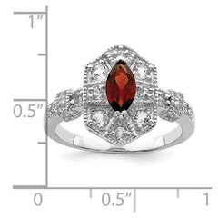 Sterling Silver Rhodium-plated Dark Red Marquise CZ Ring - 2