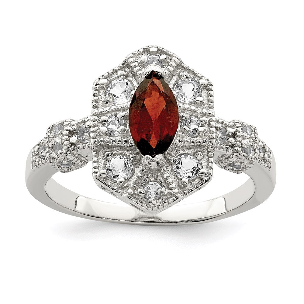 Sterling Silver Rhodium-plated Dark Red Marquise CZ Ring - 2