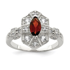 Sterling Silver Rhodium-plated Dark Red Marquise CZ Ring - 2