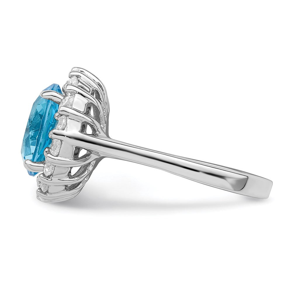 Sterling Silver Rhodium-plated Blue & Clear CZ Ring - 2