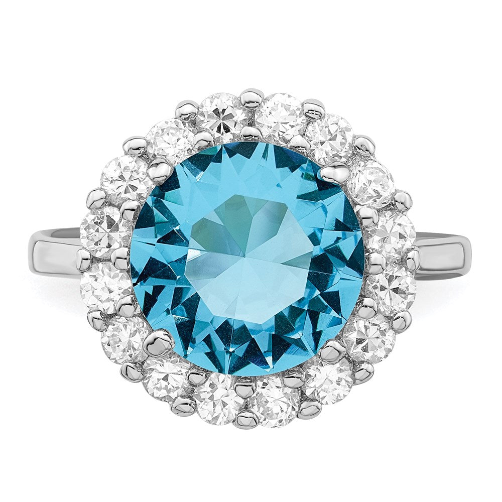 Sterling Silver Rhodium-plated Blue & Clear CZ Ring - 2