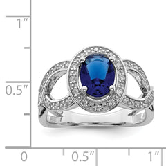 Sterling Silver Rhodium plated Dark Blue Glass & CZ Ring