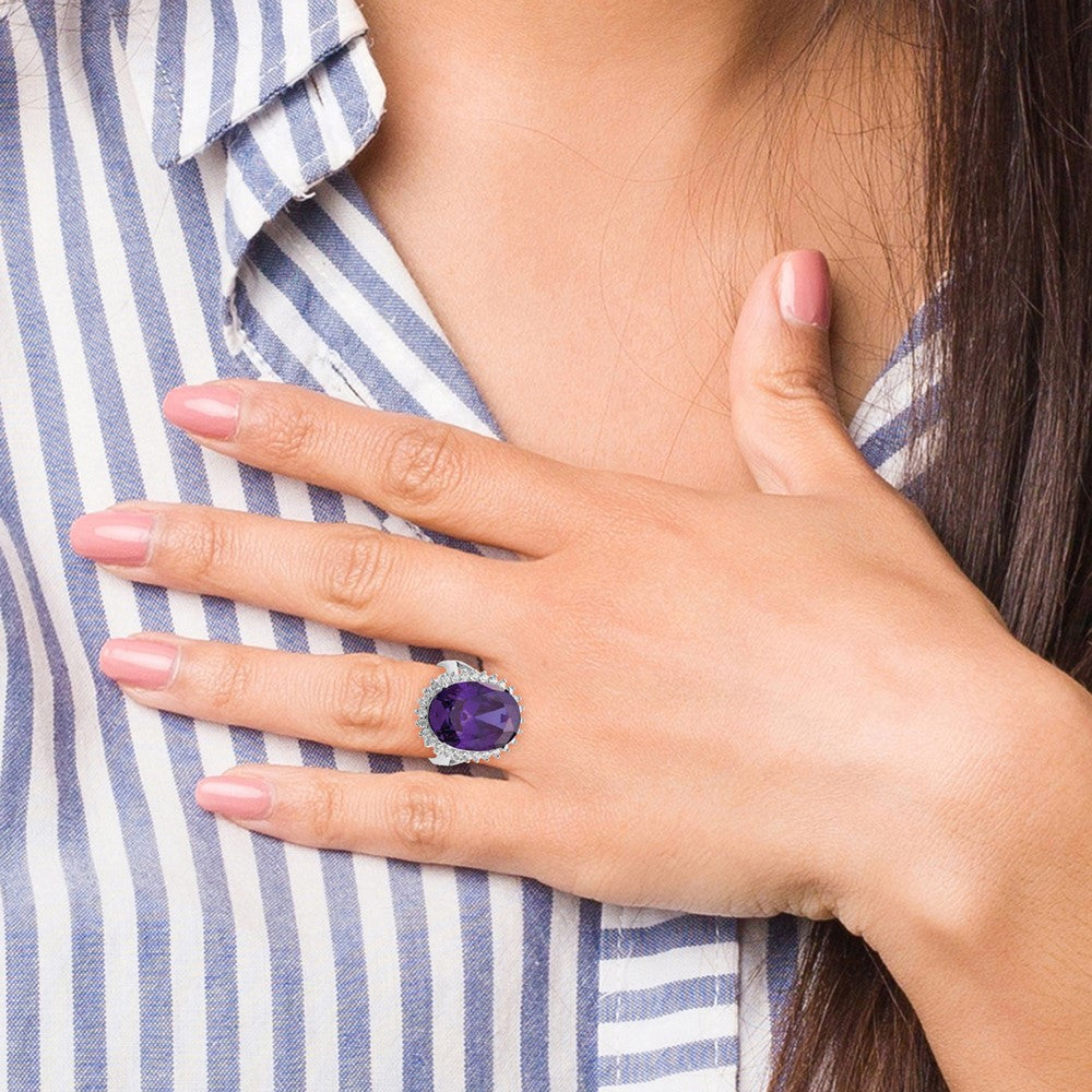 Sterling Silver Rhodium-plated Purple & Clear CZ Ring - 2